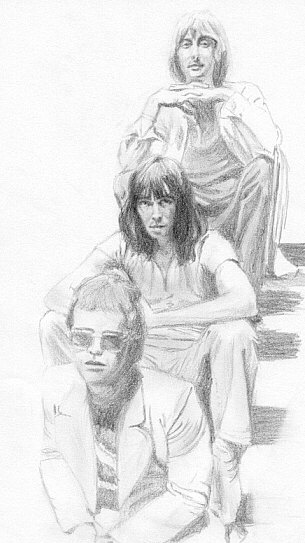 Dee, Nigel and Elton in stairwell, 1970